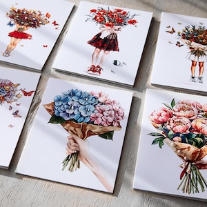 Biglietti con perle e cristalli. Set di 6 biglietti d'auguri floreali decorati, vuoti all'interno.