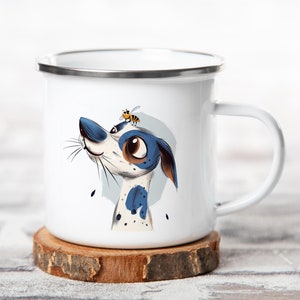 Taza esmaltada con diseño de perro - 300 ml - Ideal para acampar - Regalo para exteriores