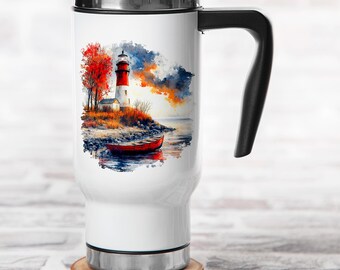450ml Thermal Mug with Vintage Lighthouse Art - Stay Stylish and Eco-friendly