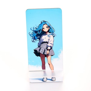 Anime Phone Holder - Sweet Blue-Haired Character, Must-Have Desk Accessory for Anime Fans