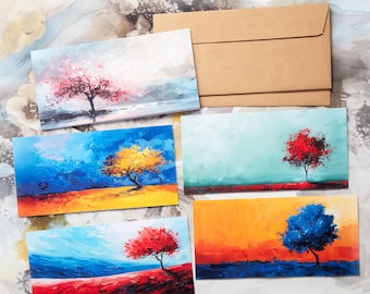 Impressionist Tree Art Greeting Card Set: Nature Stationery Gift