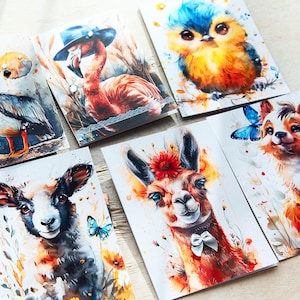 Pacote de cartas para crianças - Inclui 6 designs divertidos com Lama, Chick e Flamingo | Ideal para jovens amantes de animais