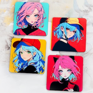 Anime-inspired Coasters, - Set of 4