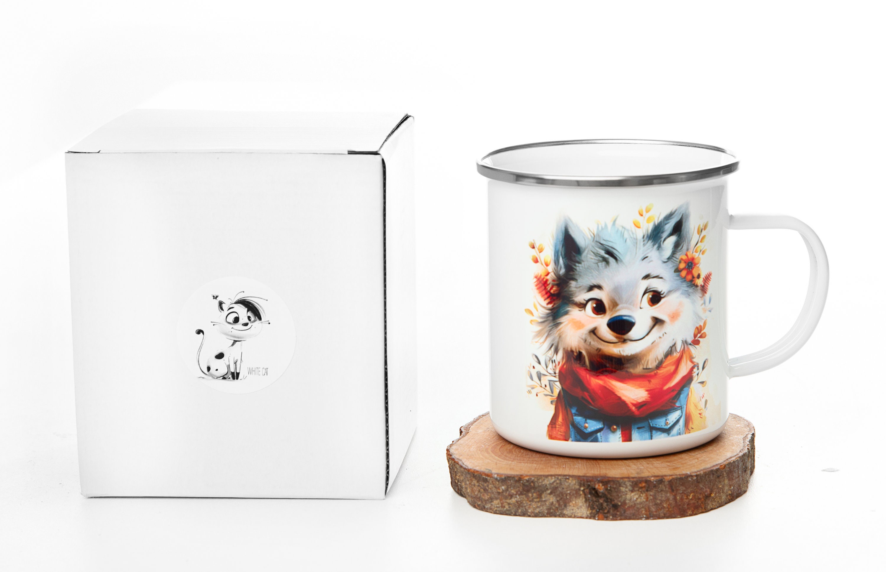 GRAZDesign Emaille Becher 300 Ml Personalisierbar – Mit Wolf-Design Für Outdoor, Camping & Alltag