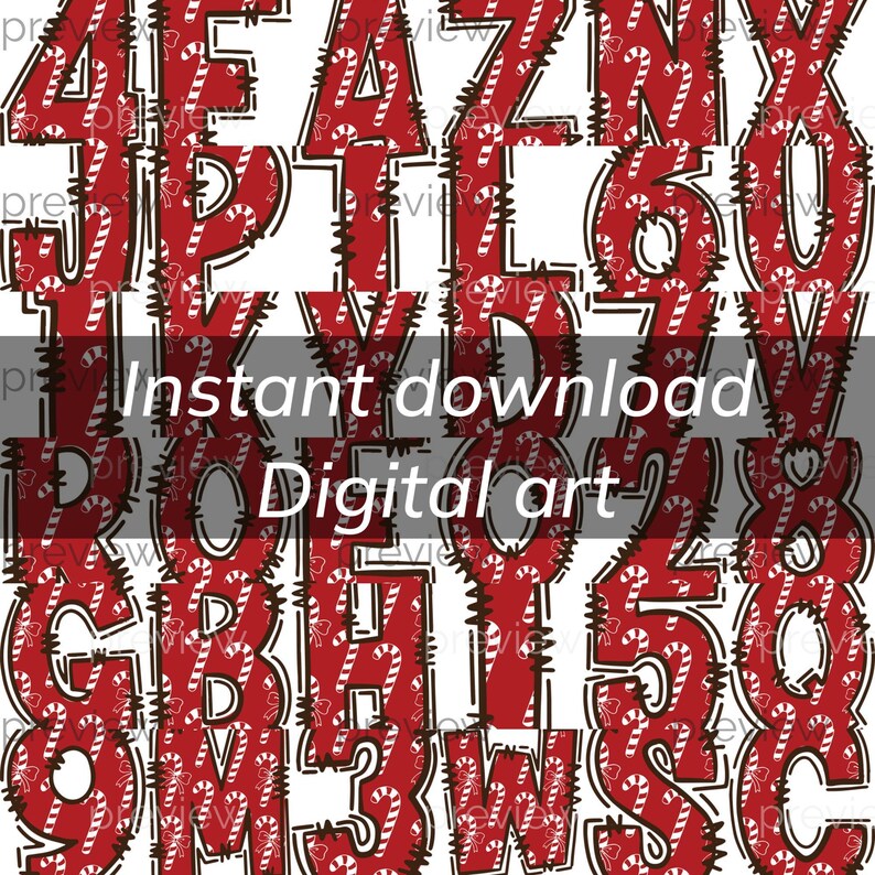 Christmas Alphabet, Candy Cane Alphabet, All Letters and Numbers Etsy