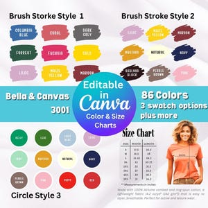 Bella Canvas 3001: Carta de colores editable para impresión bajo demanda, 3 opciones de muestra de color, plantilla de Canva para maquetas, descarga instantánea