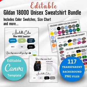Gildan 18000 Color Chart Bundle: Editable Canva Template (PNG)