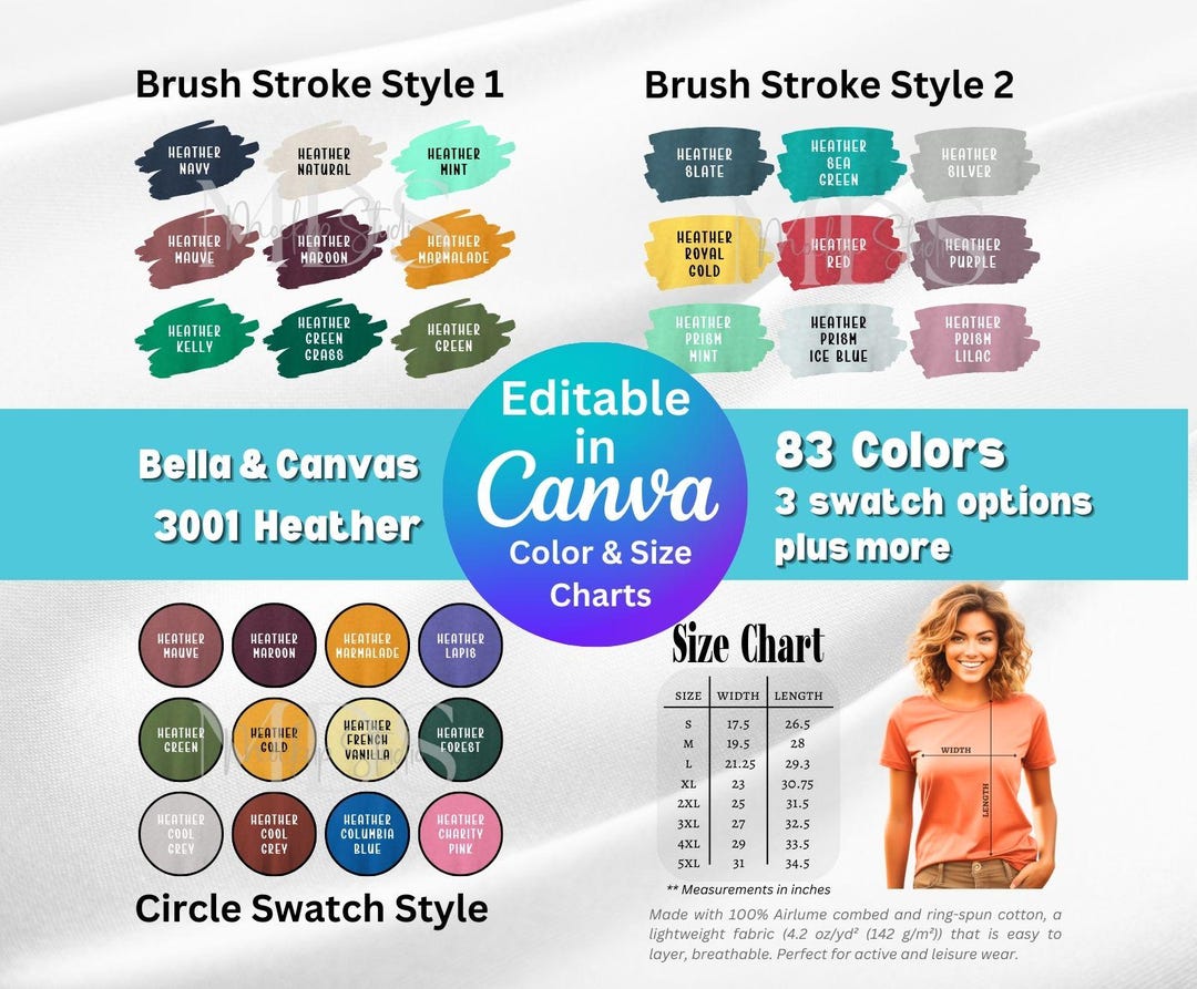 Bella Canvas 3001 Heather Color Chart Canva Template (digital Download