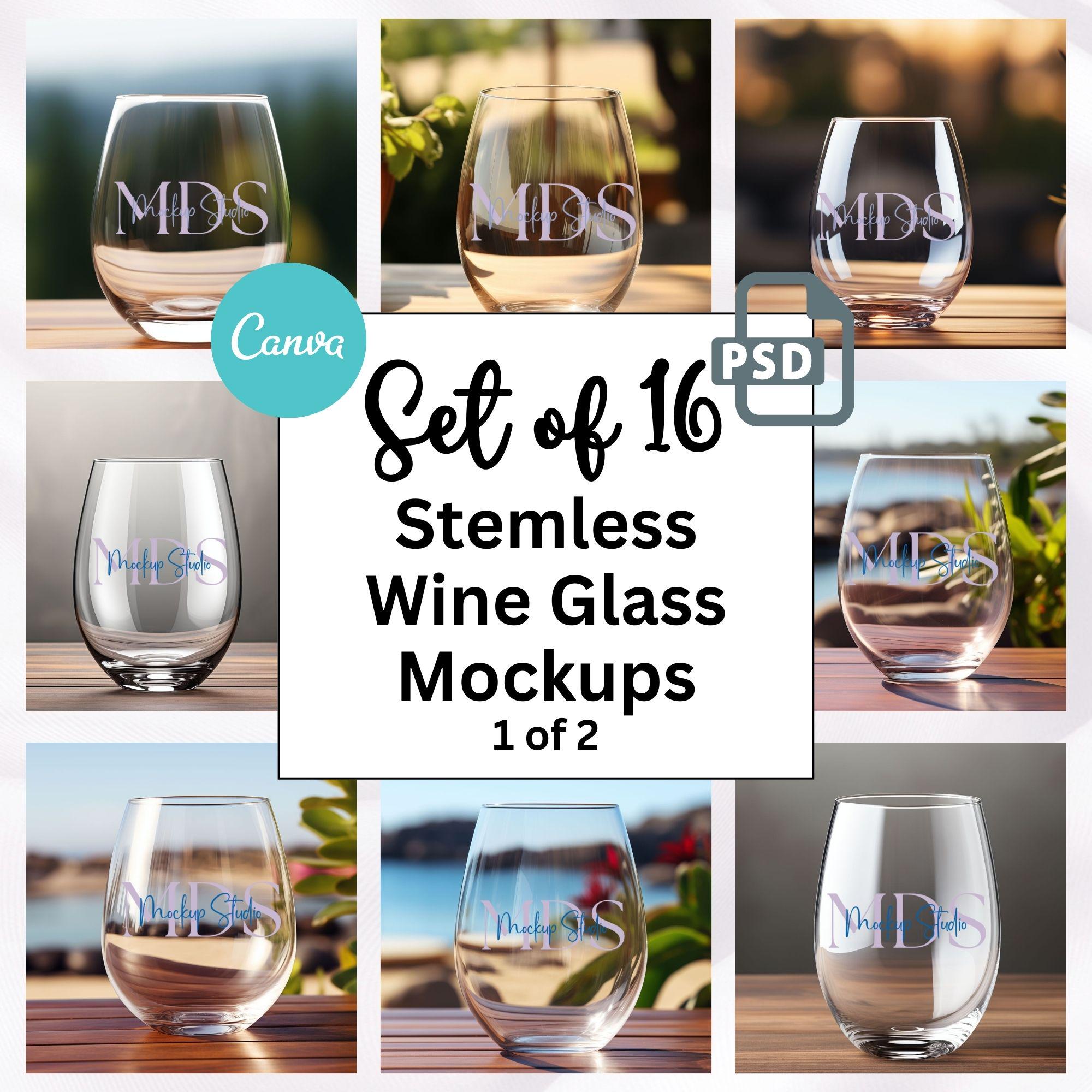 Stemless wine glass mockup set of 16 stemless wine glass mockup bundle Stemless Wine Glass Mockup Photo for Digital Download AI Generated
