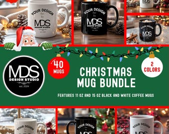 Christmas Coffee Mug Mockup Bundle Holiday Christmas Mockups Black White 11 oz and 15 oz coffee mug mockups for Instant Download POD