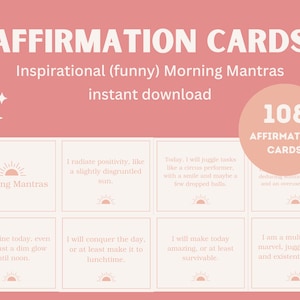 108 download istantaneo digitale stampabile positivo divertente spiritoso sarcastico affermazione quotidiana carte mantra mattutino per adulti o adolescenti per lavoro