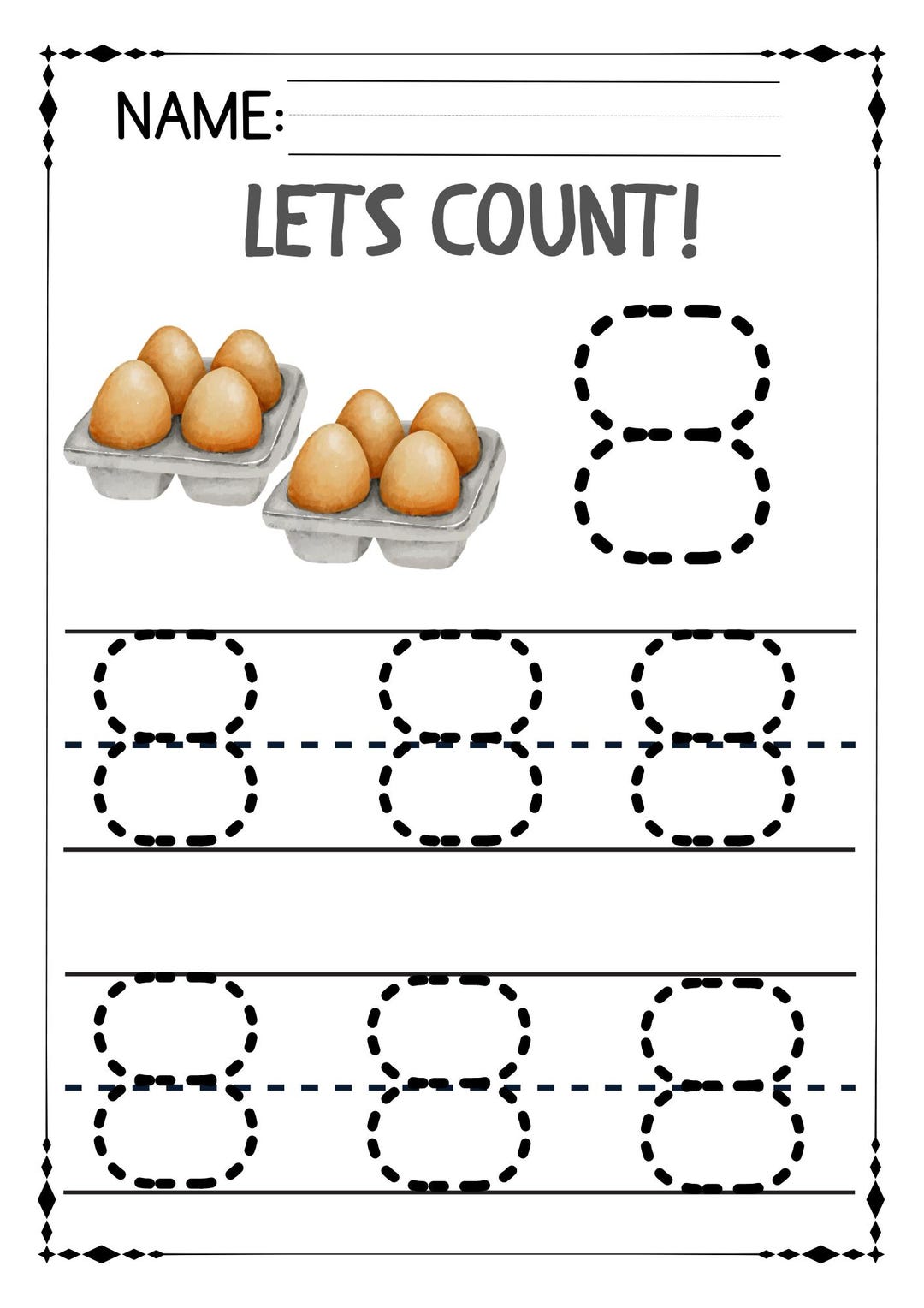 Count and Trace Numbers 110. Easy for Beginners. Number Work Sheet for