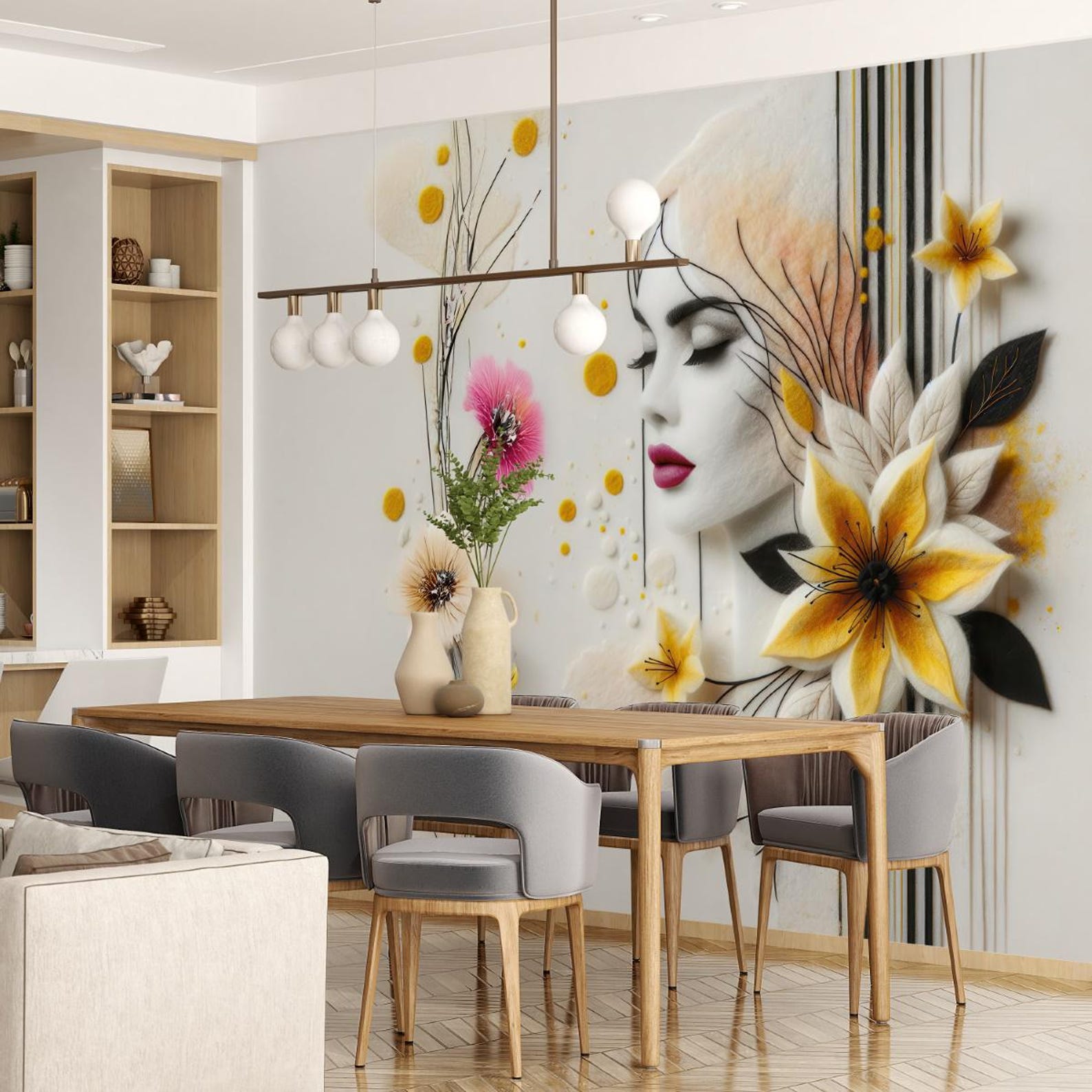Abstract Woman Portrait Mural - Modern Floral & Graphic Art Wallpaper ...
