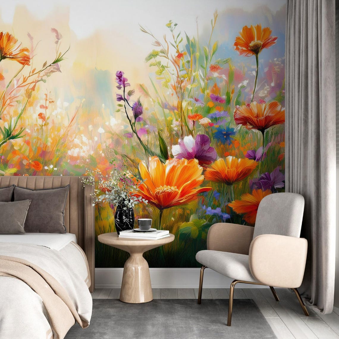 Vibrant Wildflower Meadow Mural - Colorful Impressionist Floral ...