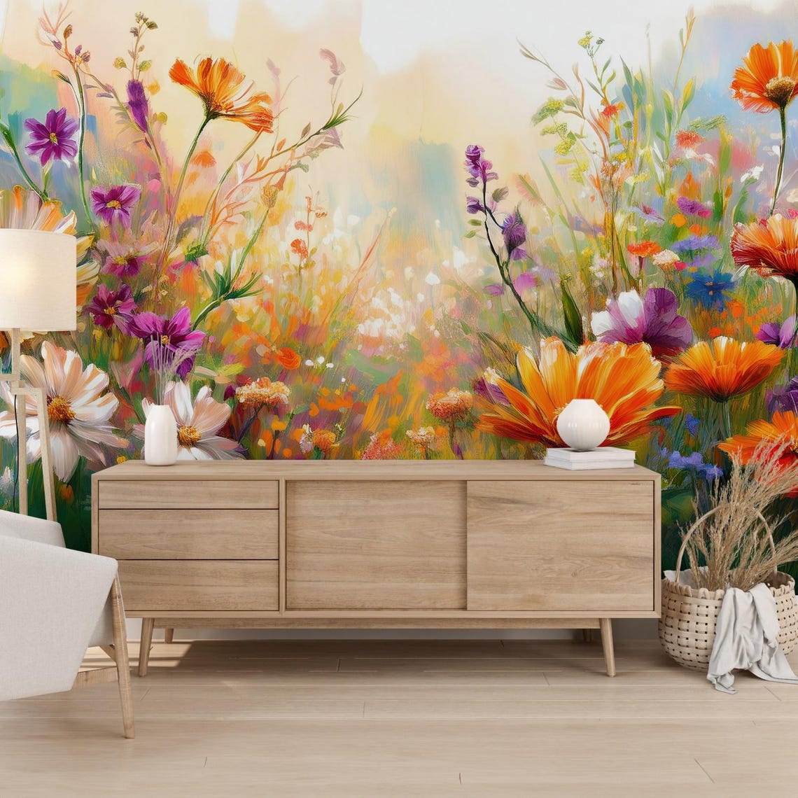 Vibrant Wildflower Meadow Mural - Colorful Impressionist Floral ...