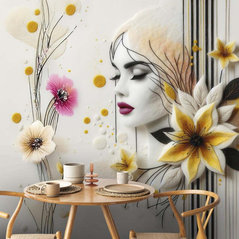 Abstract Woman Portrait Mural - Modern Floral & Graphic Art Wallpaper ...