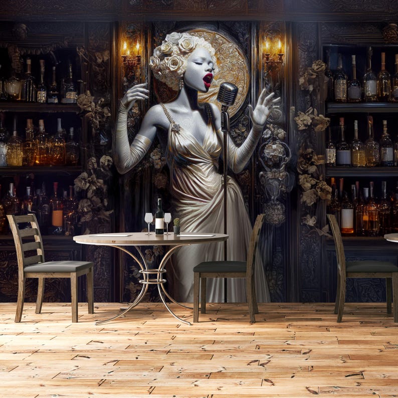 Vintage Jazz Singer Wallpaper Mural: Art Deco Speakeasy Wall Decor - Etsy