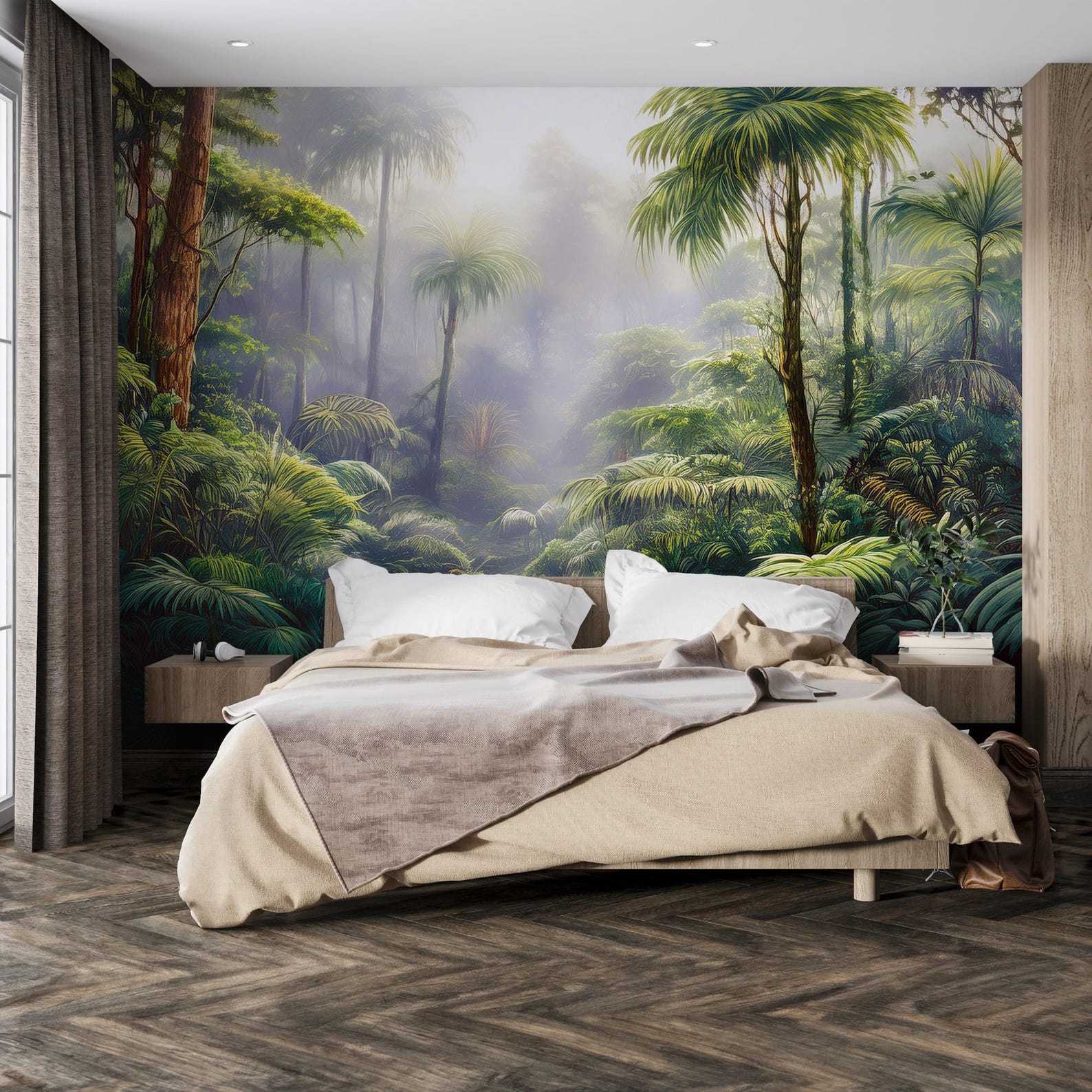 Misty Rainforest Wall Mural - Lush Tropical Jungle Landscape Wallpaper ...