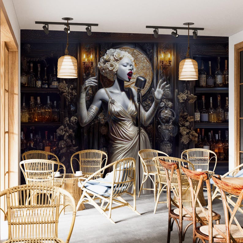 Vintage Jazz Singer Wallpaper Mural: Art Deco Speakeasy Wall Decor - Etsy