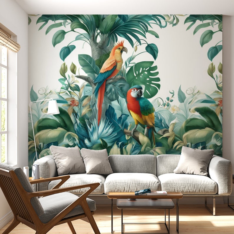 Tropical Parrots Paradise Wall Mural - Vibrant Jungle Birds Wallpaper ...