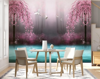Mystical Cherry Blossom and Lake Mural