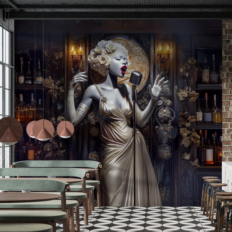 Vintage Jazz Singer Wallpaper Mural: Art Deco Speakeasy Wall Decor - Etsy