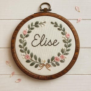 Hand-Embroidered Floral Baby Name Hoop: Personalized Nursery Decor
