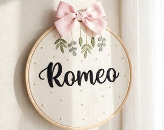 Soft Wildflower Baby Name Hoop: Personalized Nursery Wall Decor