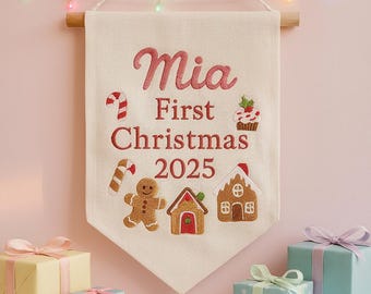 Custom Holiday Embroidered Banner – Custom Baby Name Embroidery