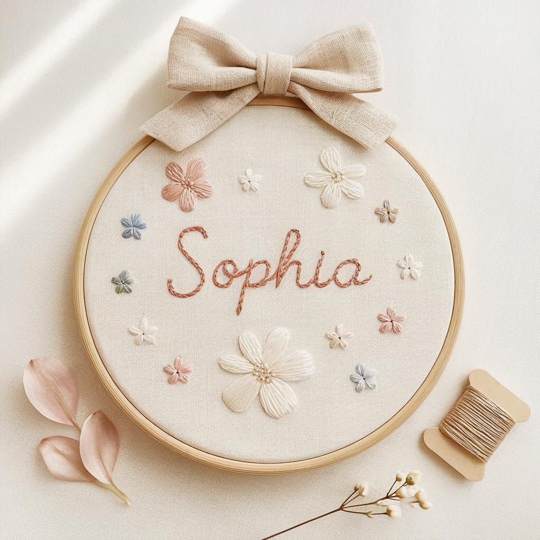 Soft Floral Embroidered Name Sign: Personalized Hoop for Baby or Child ...