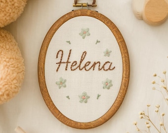 Hand-Embroidered Baby Name Hoop: Floral Nursery Decor