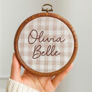 Hand Embroidered Baby Name Sign: Floral Nursery Decor, Keepsake Gift