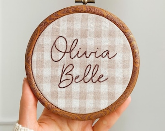 Hand Embroidered Baby Name Sign: Floral Nursery Decor, Keepsake Gift