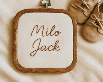 Hand Embroidered Floral Baby Name Sign: Nursery Decor