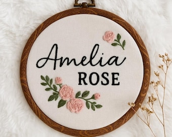 Custom Floral Embroidered Baby Name Hoop: Newborn Announcement