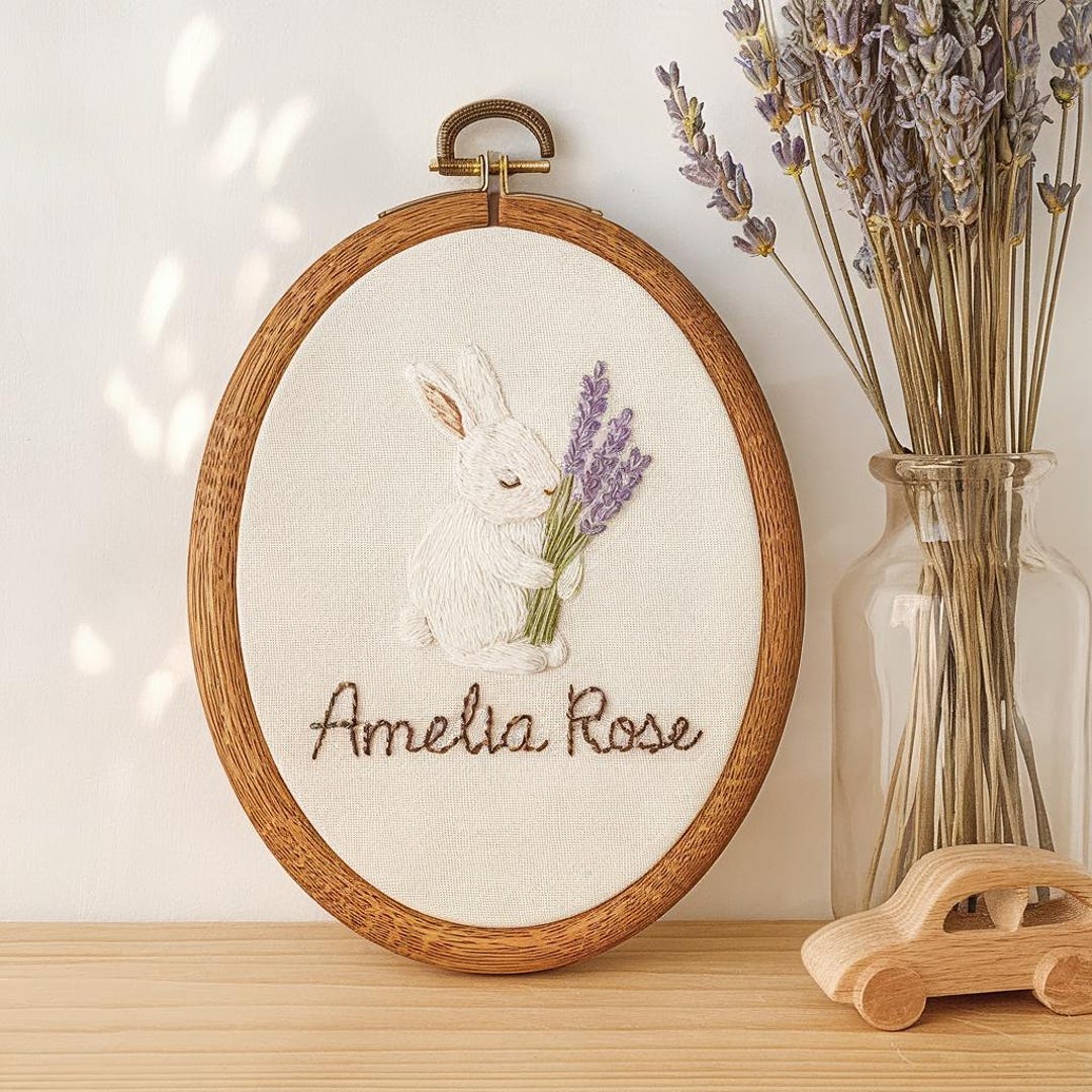 Embroidered Baby Name Sign: Floral Nursery Decor With Linen Bow - Etsy