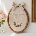 Personalized Oval Embroidery Hoop with Baby Floral: Baby Name Sign, Nursery Decor product logo
