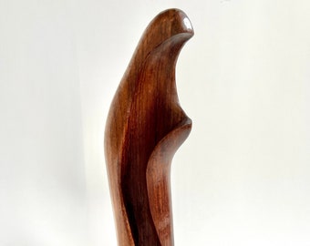 Modernist Teak Wood Sculpture of Mother Mary and Child Turned Wood Signed