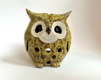 Vintage Ceramic Owl Luminary Votive Candle Holder