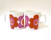 2 Staffordshire Mugs White with Purple Pink Orange Flowers