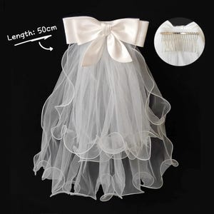 Classic Pearl Veil Bridal Hair Bow with White Lace, Clip or Comb, Shoulder-Length Limited Edition
