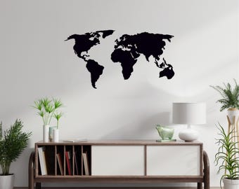 World map laser cut svg dxf files wall sticker engraving decal silhouette template cnc cutting router digital vector instant download