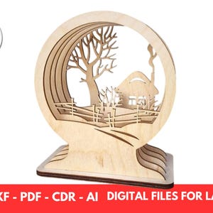 Winter house, Christmas Decoration, Wooden Ornaments for Home, House decor for Christmas cdr dxf svg pdf ai File