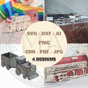 3D Train Locomotive Laser Cut Patterns - svg dxf cdr pdf ai Files