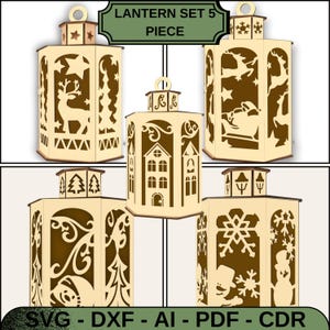 3d SVG Winter Themed Lantern, Christmas Lantern, Laser Cut Lantern svg - dxf - aı - pdf - cdr