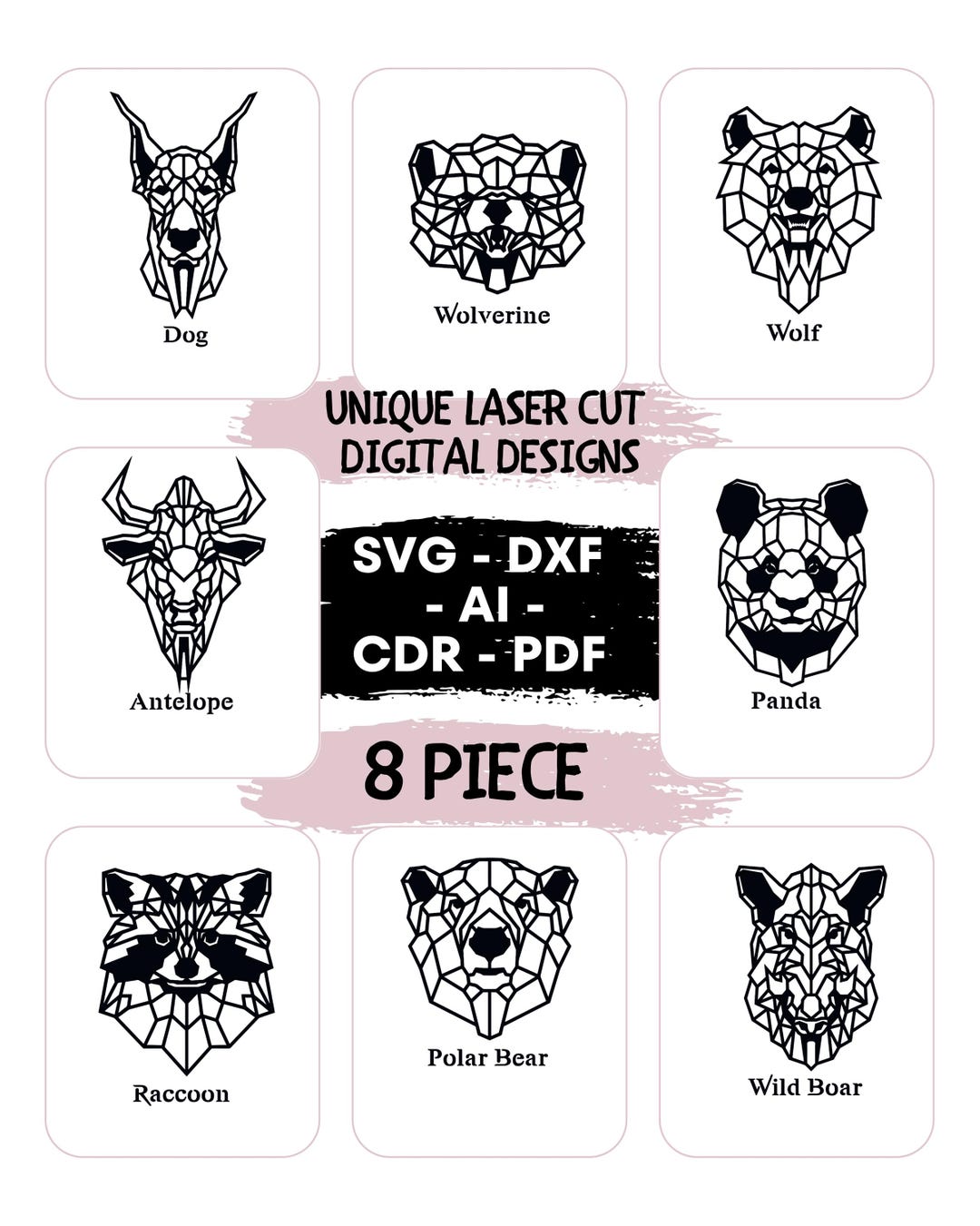 8pcs Animal Laser Cutting Svg Dxf Files Wall Decal Engraving Sticker ...