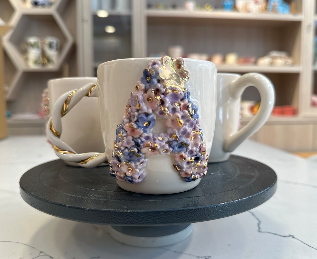 Custom Ceramic Letter Mug: Handmade Glazed Pottery With 24K Gold ...