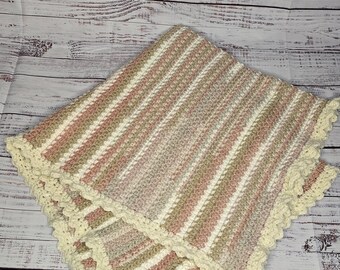 No Hole Baby Blanket: Pink, Cream, and Gray Acrylic Yarn