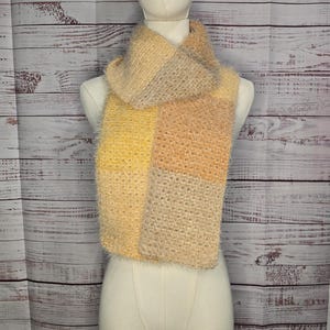 Gold | Yellow | Orange | Brown | Crocheted Scarf | Fuzzy | Extra Soft | Handmade | Winter