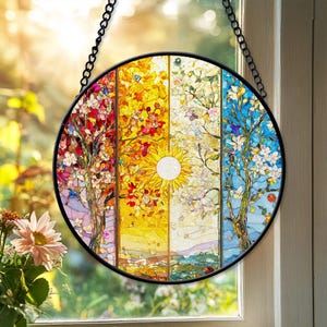 4 Jahreszeiten Glasmalerei Suncatcher, Fensterschmuck, Hausdekoration, Hausdekor, Einweihungsgeschenk, Geschenk für Mama